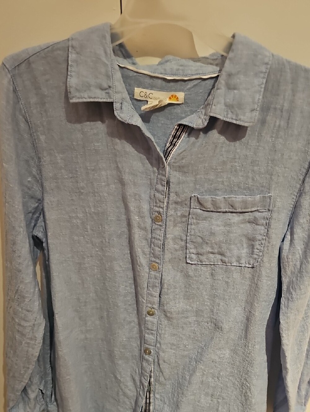 C&C California Light Blue Linen Button-Front Mini Dress - Picture 3 of 3